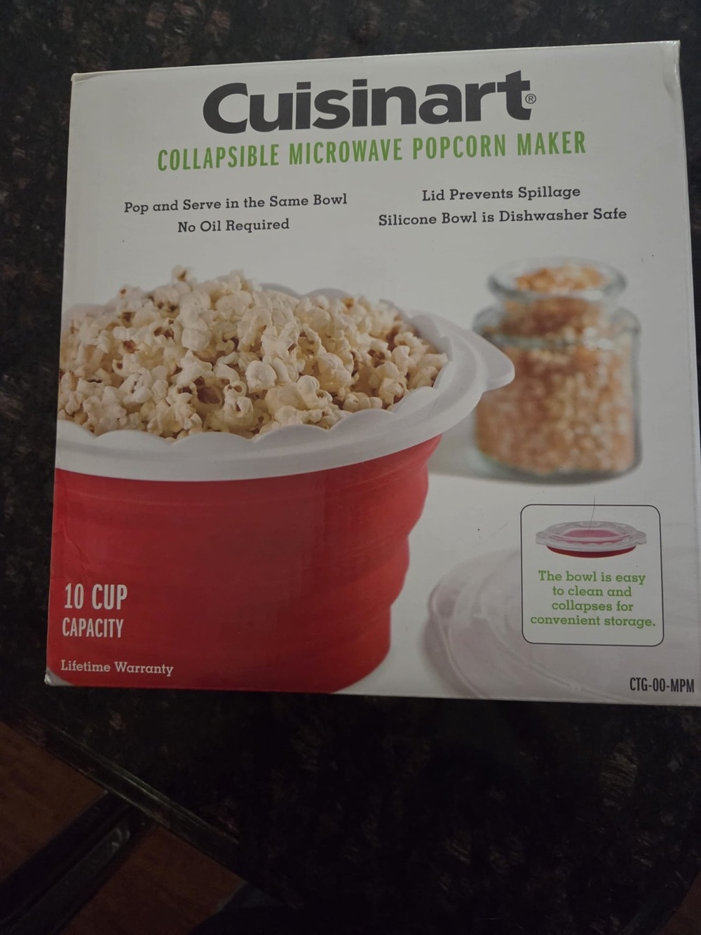 Cuisinart Collapsible Microwave Popcorn Maker - White and Green Accents
